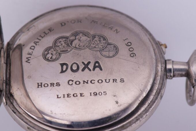WWI Doxa Pocket Watch Military Officer's Award Fancy Enamel Dial OVERSIZE 65mm