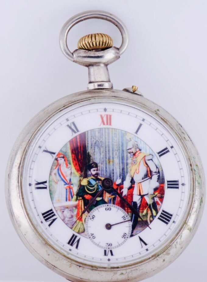 WWI Doxa Pocket Watch Military Officer's Award Fancy Enamel Dial OVERSIZE 65mm