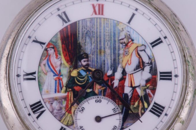 WWI Doxa Pocket Watch Military Officer's Award Fancy Enamel Dial OVERSIZE 65mm