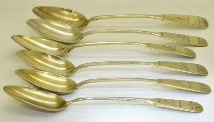 Antique Imperial Russ Tsar's Era Silver Tea Spoons Set c1888-6 Pieces-101g