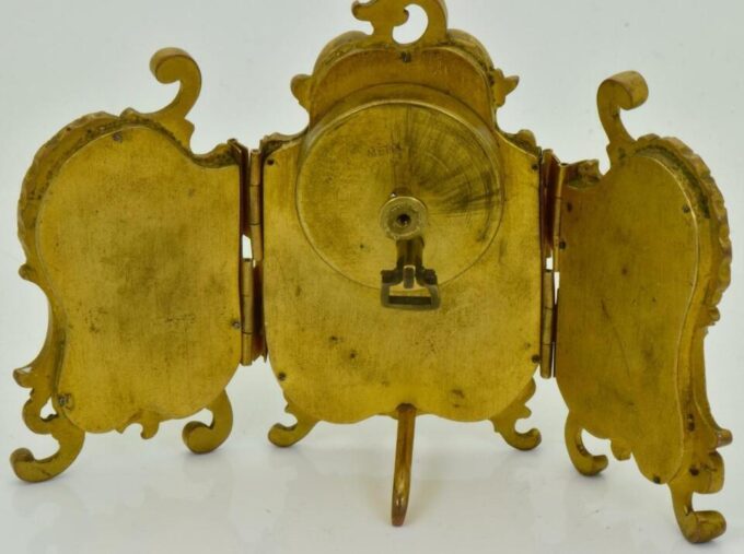 Rare Antique Screen Clock Chinese Qing Dynasty Gilt Bronze Enamel Miniature