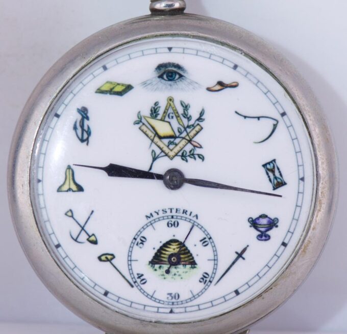 Antique "Mysteria" Pocket Watch Masonic Fancy Enamel Dial SKELETON MOVEMENT 1900