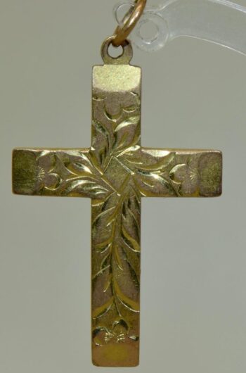 Antique Christian Cross Pendant Victorian 9k Solid Gold-Hand Engraved