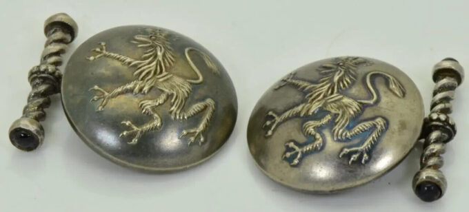 Rare WWII Bulgarian Royal Military Officer's Award Silvered Sapphires Cufflinks