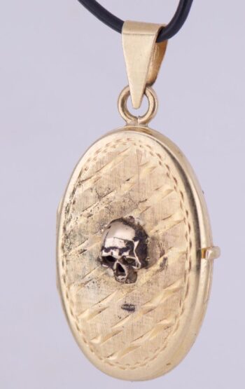 Antique Memento Mori 14k Solid Gold Skull Locket Pendant Fob