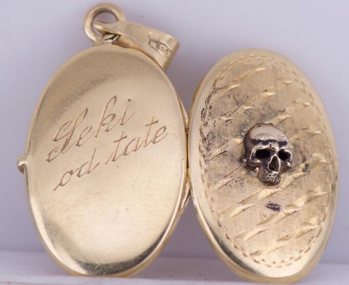 Antique Memento Mori 14k Solid Gold Skull Locket Pendant Fob