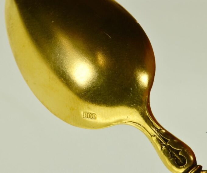 Rare antique spoon 19th Century Victorian 24k gold plated silver medicine skull