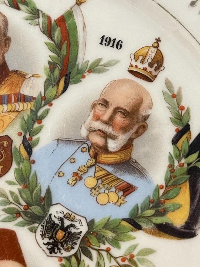 Rare Antique WWI Era German Military Award Porcelain Plate-Central Powers Kings