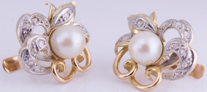 Antique Empire Era Earrings Set 18k Gold Diamond Pearls c1890 Boxed