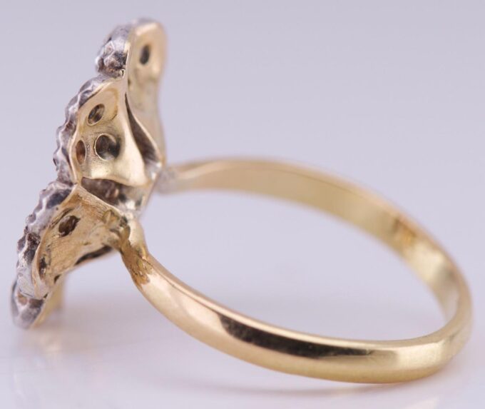 Antique Victorian 18k Gold Diamond Ladies Flower Ring c1880's