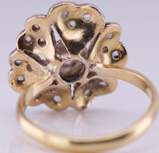 Antique Victorian 18k Gold Diamond Ladies Flower Ring c1880's