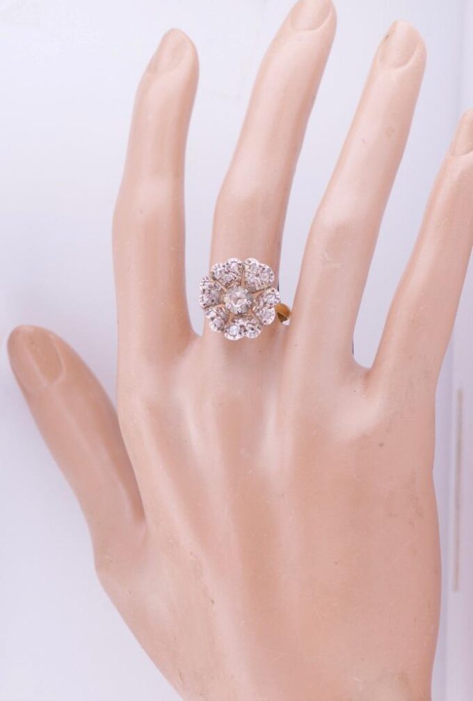 Antique Victorian 18k Gold Diamond Ladies Flower Ring c1880's