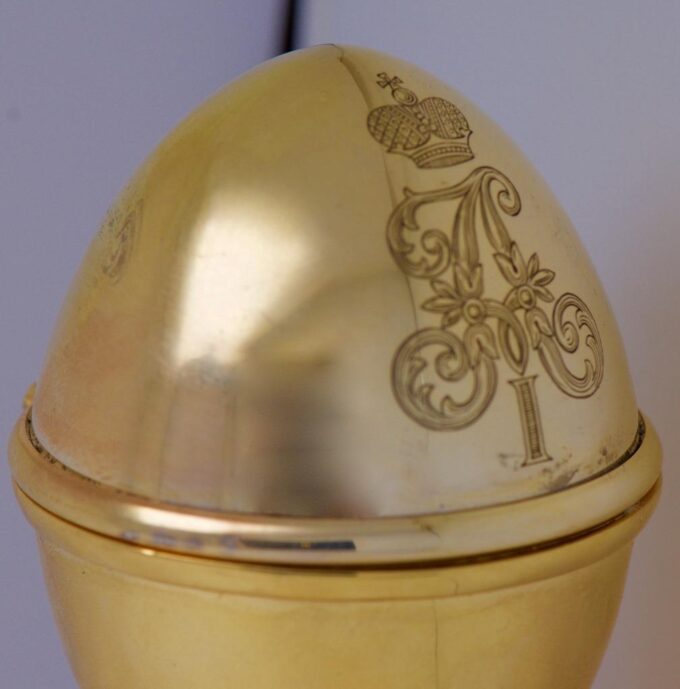 Antique Imperial Russ Tsar's Easter Egg Clock Military Gilt Silver Verge Fusee