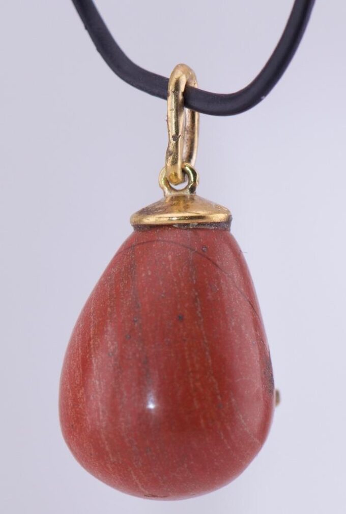 Antique FABERGE Gold Enamel Jasper Easter Egg Pendant-Gold Monogram of Empress