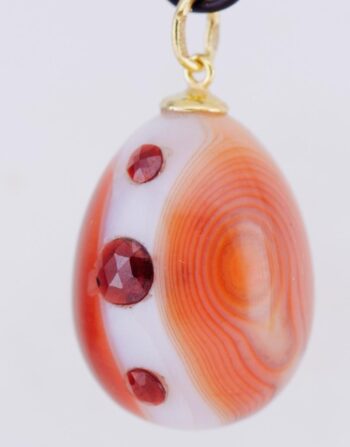 Antique FABERGE Hand Carved Agate Hard Stone / Garnets Easter Egg Pendant c1890