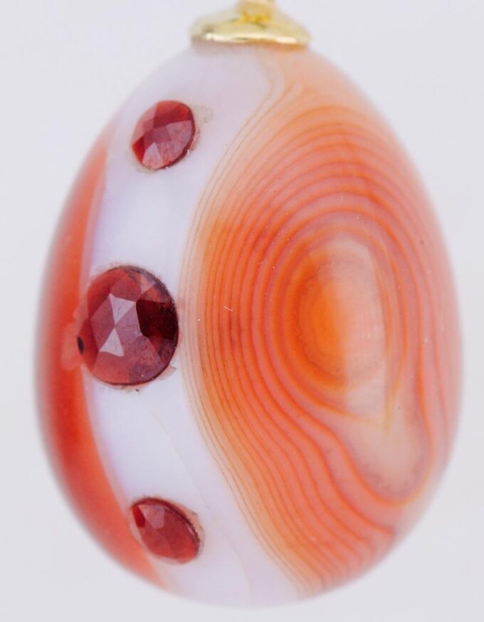 Antique FABERGE Hand Carved Agate Hard Stone / Garnets Easter Egg Pendant c1890