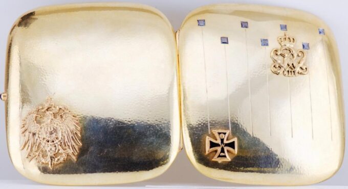 Antique WWI German Gilt Silver Sapphire Cigarette Case-Kaiser Wilhelm II Award