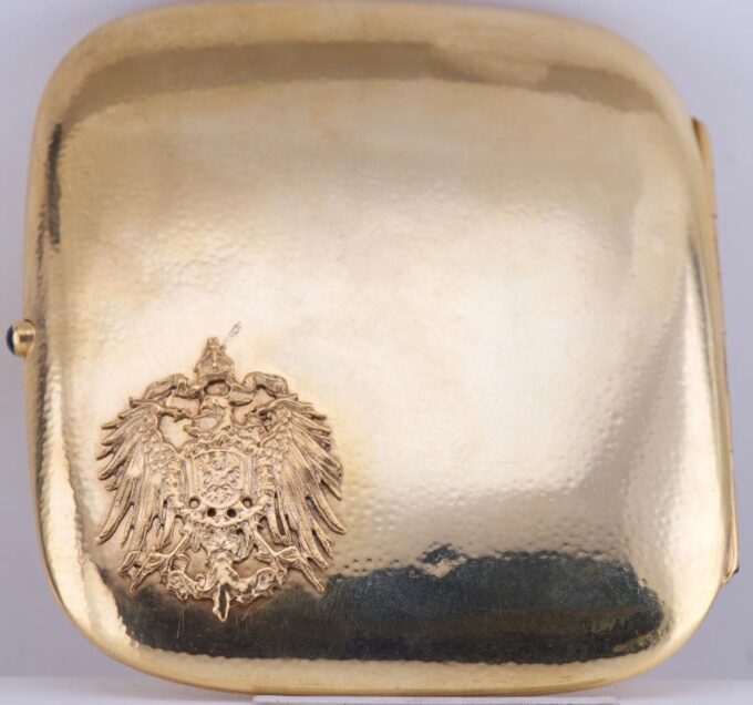 Antique WWI German Gilt Silver Sapphire Cigarette Case-Kaiser Wilhelm II Award
