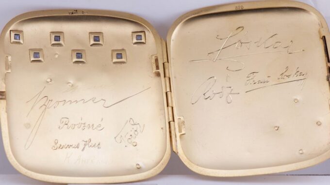 Antique WWI German Gilt Silver Sapphire Cigarette Case-Kaiser Wilhelm II Award