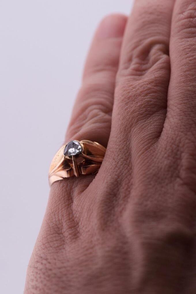 Antique Belle Epoque Ring Empire Era 14k Gold 0.5ct Old Rose Cut Diamond c1900's