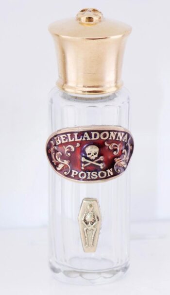 Antique Victorian Medicine Poison Bottle Gilt Enamel Crystal c1880 Skull Warning