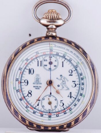 Antique Silver Niello CHRONOGRAPH Pocket Watch 1936 Berlin Olympic Game Football