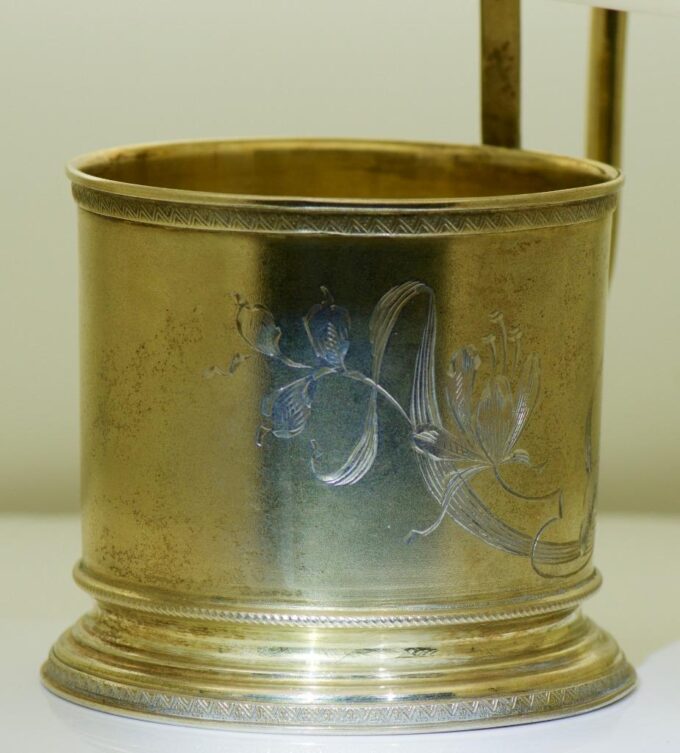 Antique Imperial Russ Tsar's Era Gilt Silver Tea Glass-Holder c1880's RARE