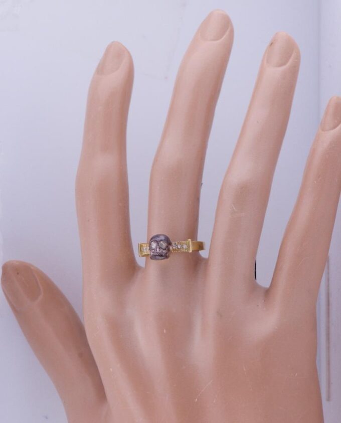 Antique Victorian 18k Gold Diamond Emerald Ladies Ring Memento Mori Skull c1890