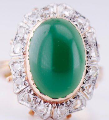 Antique Empire 18k Gold Diamond Cabochon Jade Ladies Ring c1890's