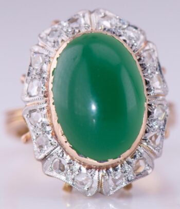Antique Empire 18k Gold Diamond Cabochon Jade Ladies Ring c1890's
