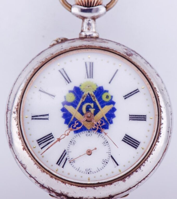 Antique Pocket Watch French Masonic LeCoultre Caliber Fancy Enamel Dial c1890's