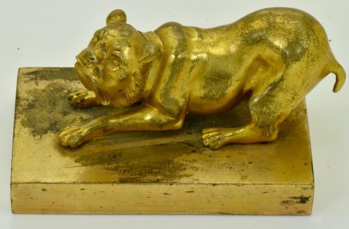 Antique Imperial Russ Tsar Dog Sculpture Gilt Bronze Paperweight Vasily Grachev