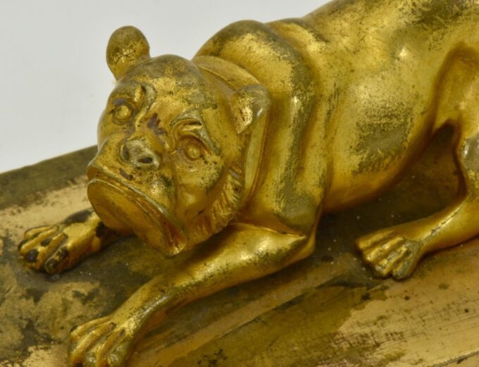 Antique Imperial Russ Tsar Dog Sculpture Gilt Bronze Paperweight Vasily Grachev