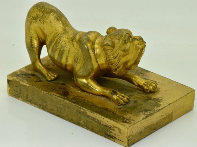 Antique Imperial Russ Tsar Dog Sculpture Gilt Bronze Paperweight Vasily Grachev