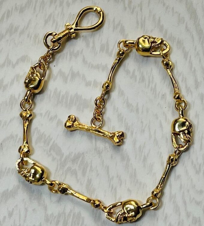 Antique Victorian Pocket Watch Chain 18k Gold Plated MEMENTO MORI SKULLS