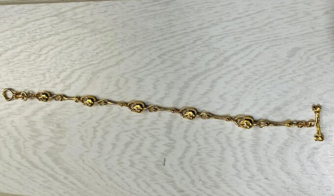 Antique Victorian Pocket Watch Chain 18k Gold Plated MEMENTO MORI SKULLS