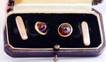 Antique Empire Faberge Jewelled 14k Gold Cufflinks Set Cabochon Garnets c1890's