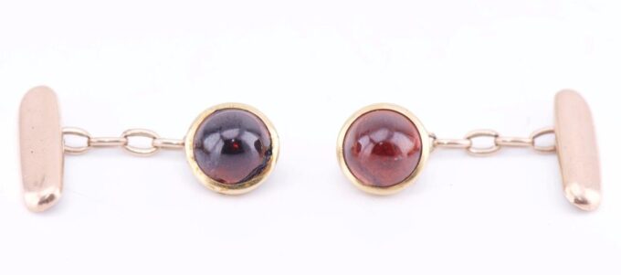 Antique Empire Faberge Jewelled 14k Gold Cufflinks Set Cabochon Garnets c1890's