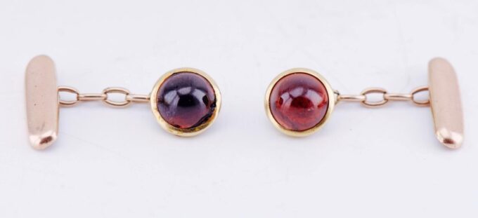 Antique Empire Faberge Jewelled 14k Gold Cufflinks Set Cabochon Garnets c1890's