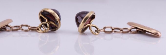 Antique Empire Faberge Jewelled 14k Gold Cufflinks Set Cabochon Garnets c1890's