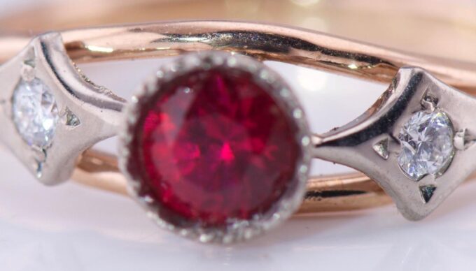 Antique Art-Deco Ring 14k Gold Diamonds and Ruby c1930's / Size 9.5 / 4.66 grams