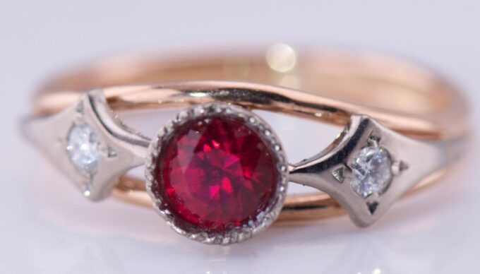 Antique Art-Deco Ring 14k Gold Diamonds and Ruby c1930's / Size 9.5 / 4.66 grams