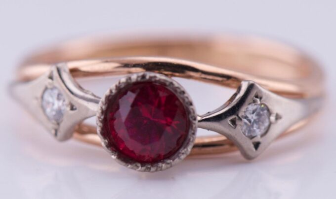 Antique Art-Deco Ring 14k Gold Diamonds and Ruby c1930's / Size 9.5 / 4.66 grams