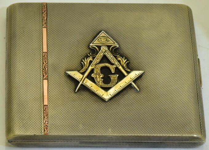 Antique British Masonic Silver Gold Presentation Cigarette Case 160g Heavy