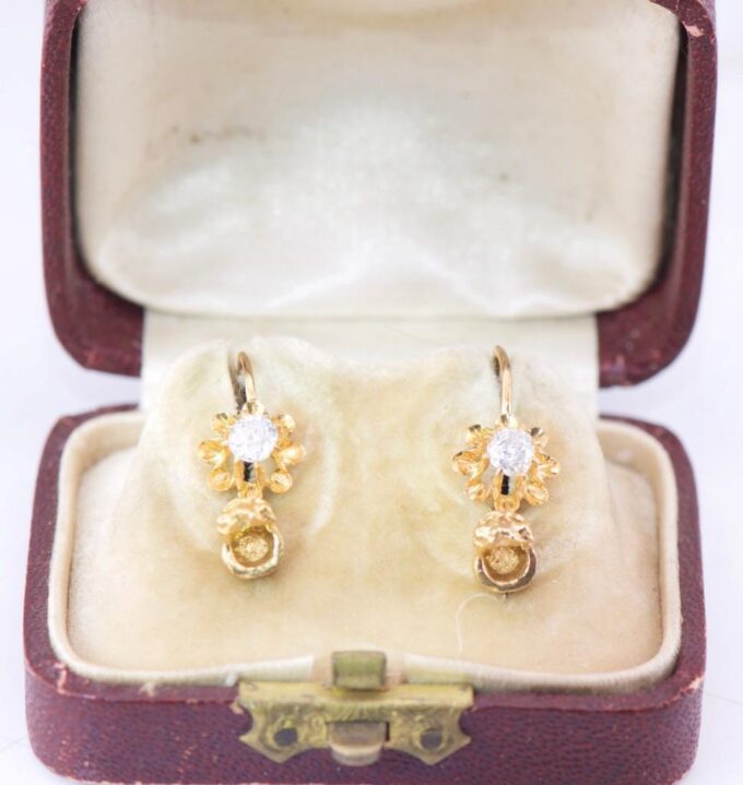 Antique Victorian Earrings Set Memento Mori Skull 14k Gold 0.4ct Diamond Boxed