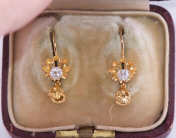 Antique Victorian Earrings Set Memento Mori Skull 14k Gold 0.4ct Diamond Boxed