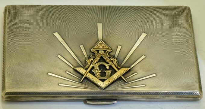 Antique British Masonic Large Silver Presentation Cigarette Case 185g Heavy