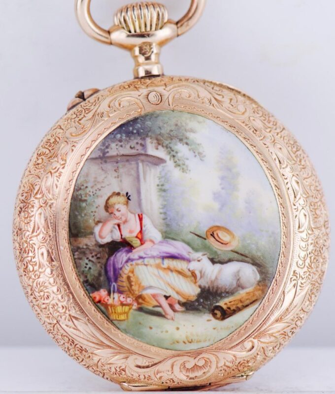 Antique 14k Gold Enamel Pocket Watch for the Cabinet of Empress Alexandra c1900s