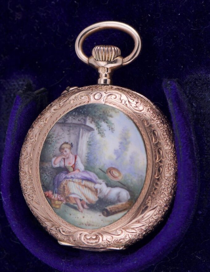 Antique 14k Gold Enamel Pocket Watch for the Cabinet of Empress Alexandra c1900s