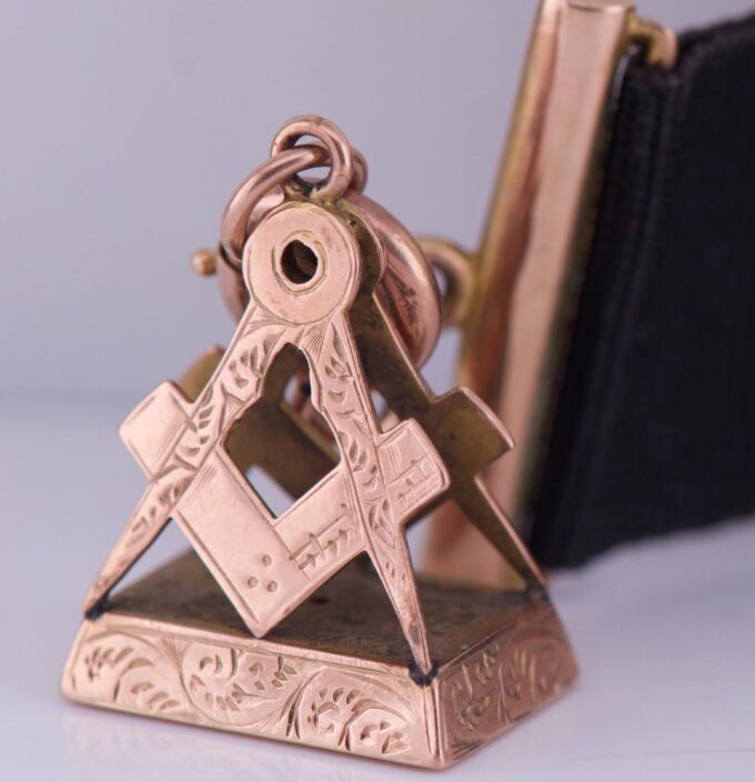 Amazing Antique Victorian Masonic Solid Gold Chain Fob Seal for Pocket Watch